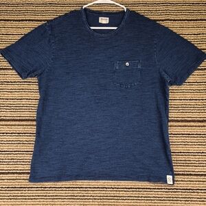 TODD SNYDER Dark Blue Indigo Weave Cotton Large Mens Short Sleeve Pocket T Shirt